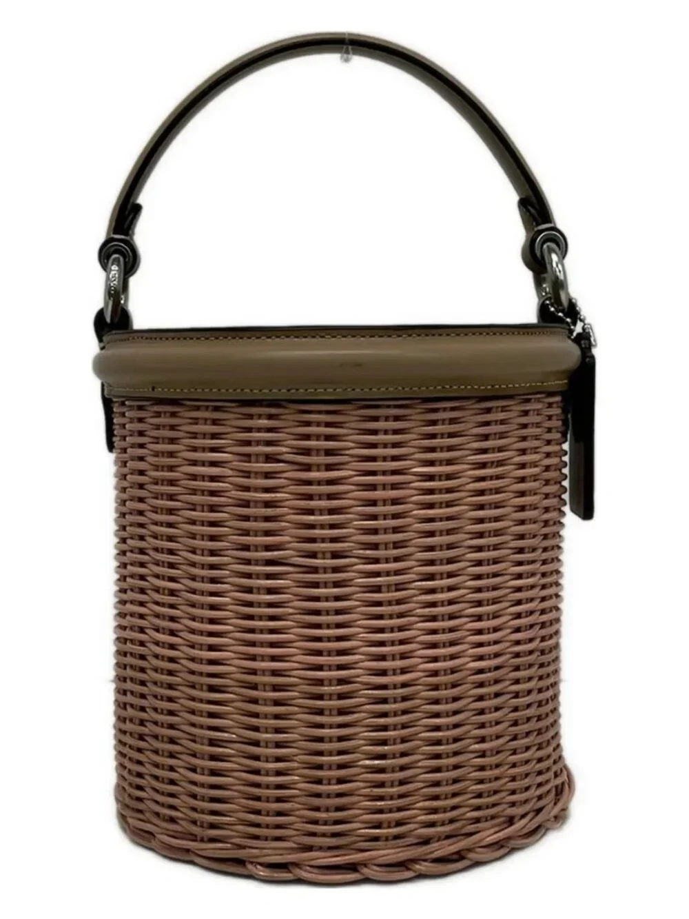 COACH 93971 Pink Beige Rattan Leather Handbag